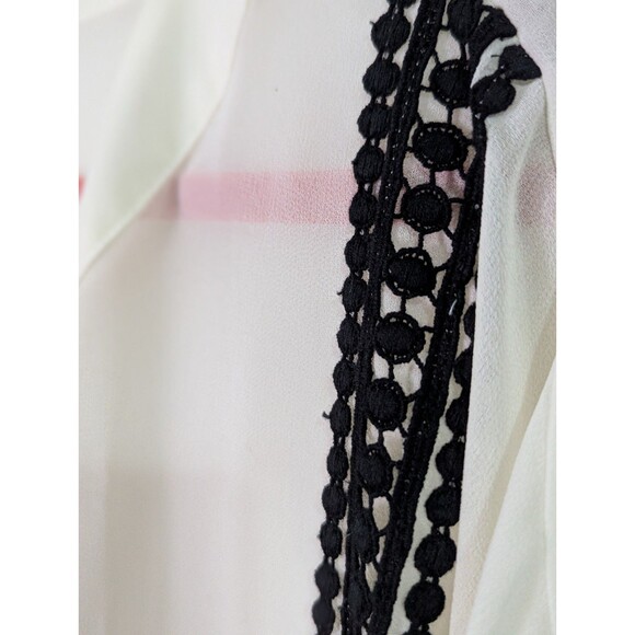 Lane Bryant Boho Sheer Blouse Womens 26/28 Cream Black V-Neck Coachella Festival - Picture 3 of 9